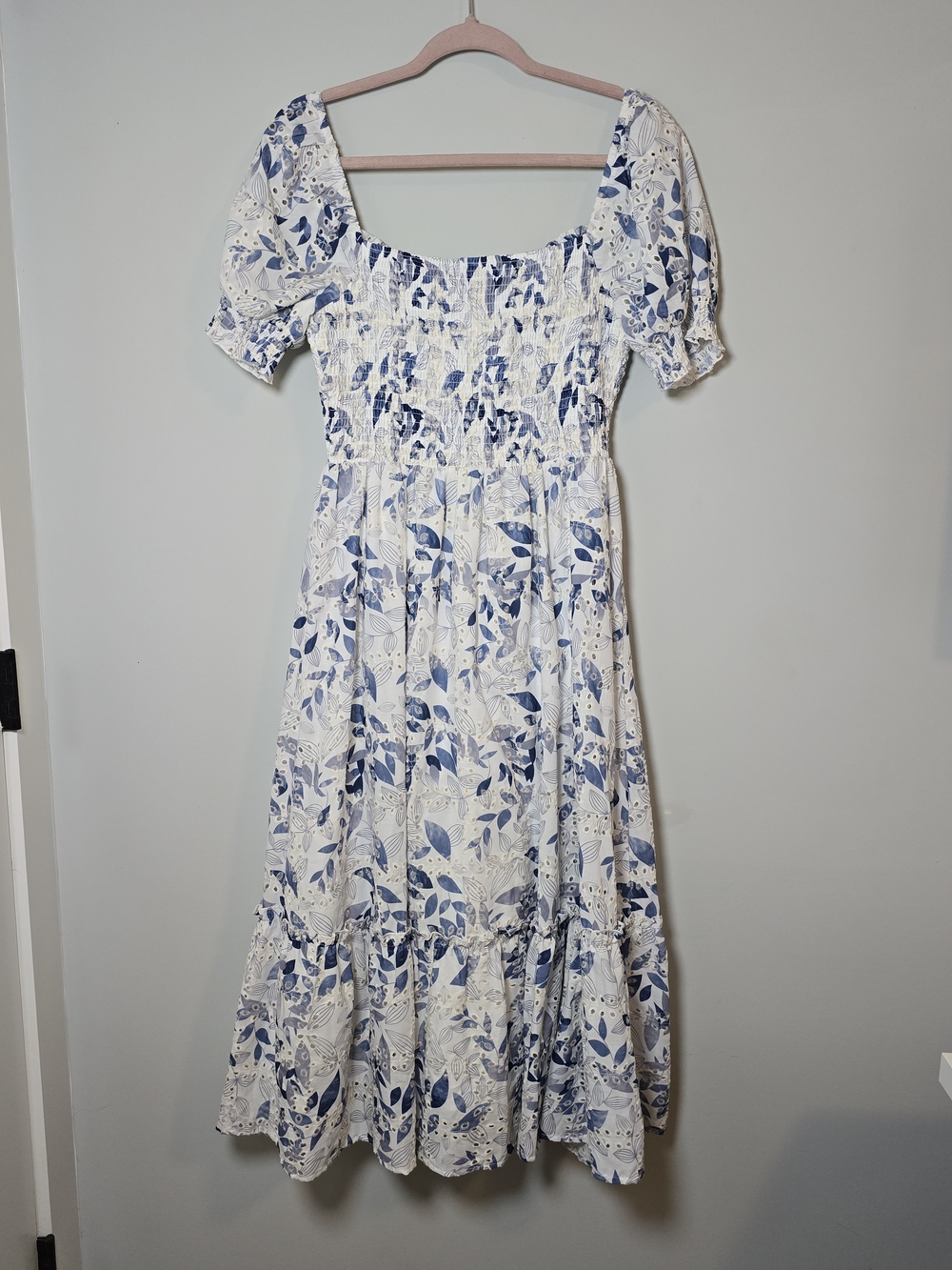 Baltic Born Piper Floral Eyelet Midi Dress Smocked Puff Sleeve Cottagecore M - Picture 9 of 9